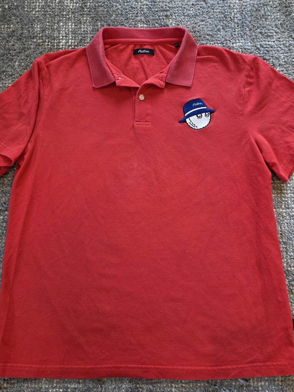 Malbon Golf Buckets Polo Shirt Mens Medium Red Embroidered Blue Hat Logo Cotton